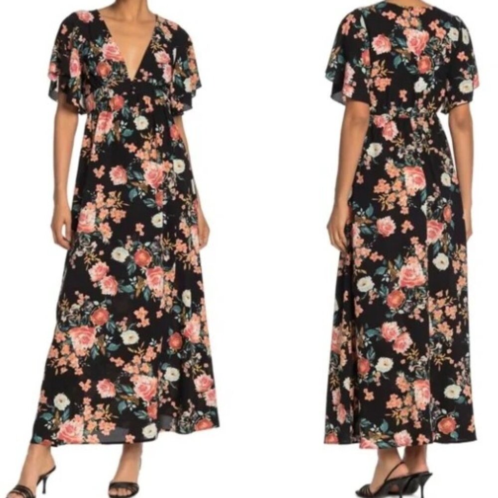 NWOT BAILEY BLUE FLORAL FLUTTER MAXI DRESS-Med
